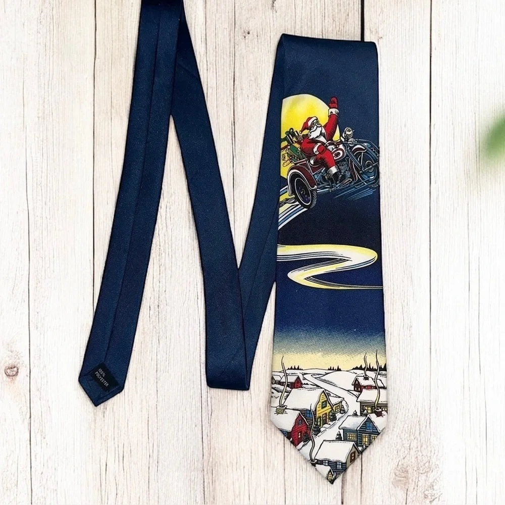 VTG Ralph Marlin Men’s Tie 1996 Santa on a Hog Holiday Necktie